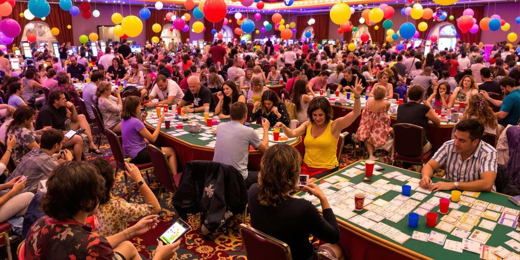 Excited players enjoying a lively game of bingo.