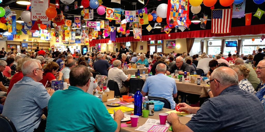 Lively bingo hall in Morong with excited players.