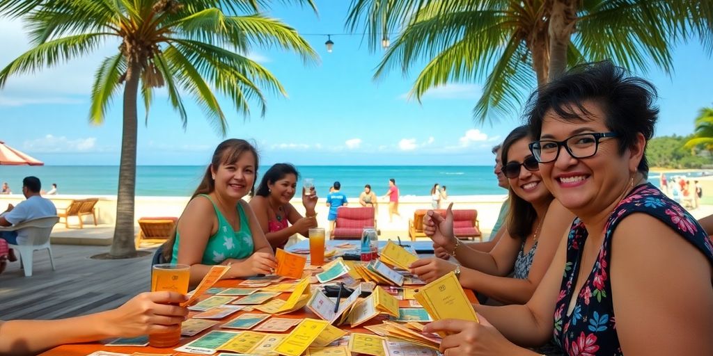 Friends playing Bingo in Puerto Galera beach.