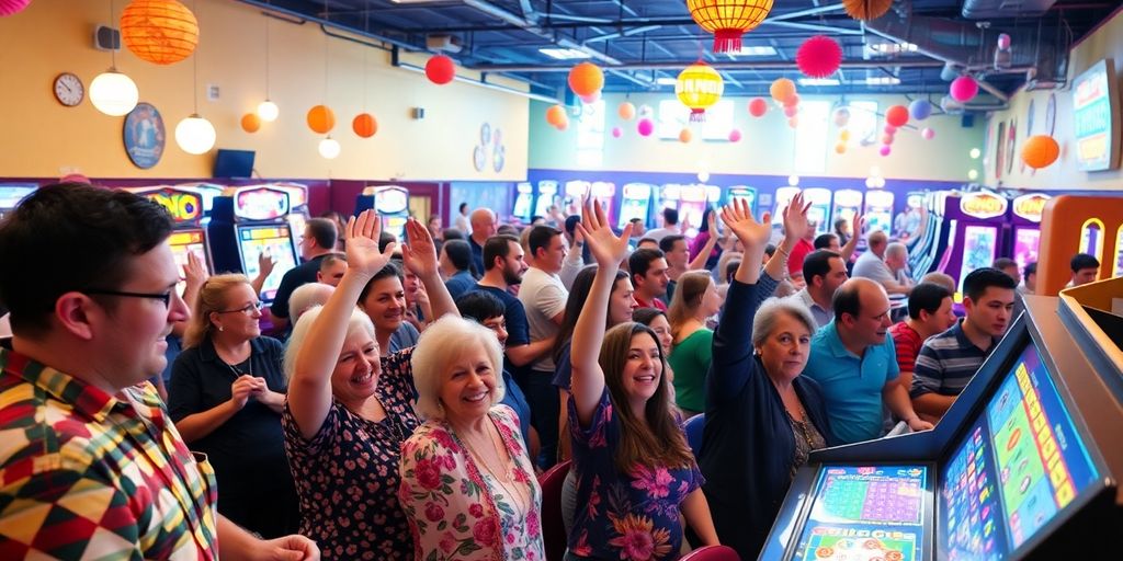 Vibrant bingo hall with players enjoying Bingo Plus.