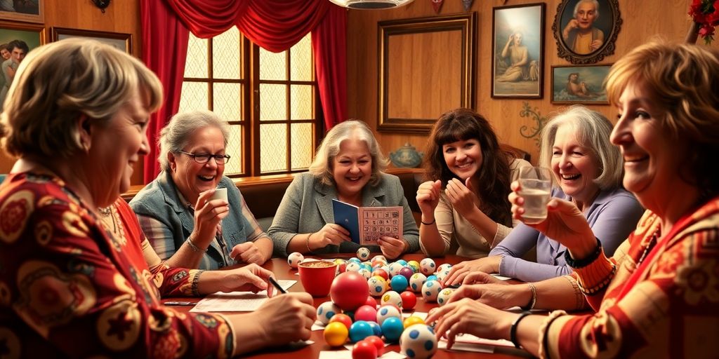 Friends enjoying Bingo in a cozy game room.