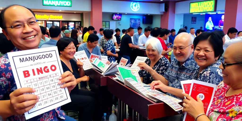 Colorful bingo cards and players in lively Manjuyod.