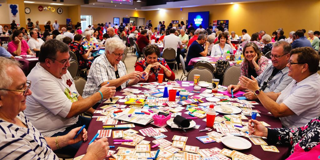 Bingo players in a lively hall in Sapad.