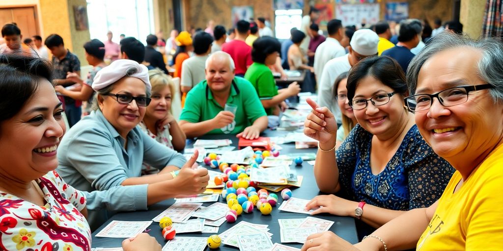 Group of friends playing Bingo in a lively setting.