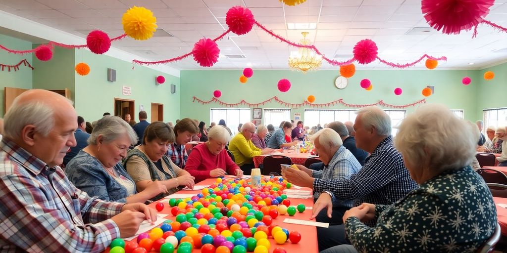 Players enjoying a lively game of bingo in Alabel.